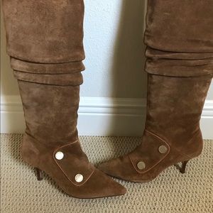 Leather knee-high heeled boots